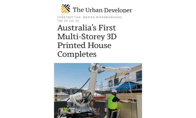 The Urban Developer article on Australia’s first multi-storey 3D concrete printed home completed by Contec in Perth