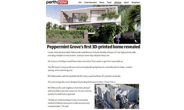 Peppermint Grove’s first 3D concrete printed home image.